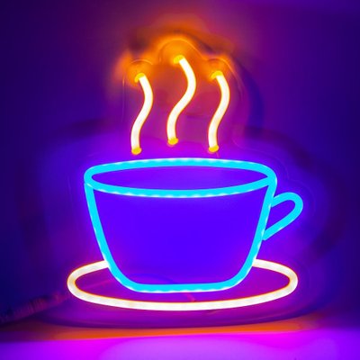 Неонова LED вивіска Філіжанка кави синьо-жовта с туркой 500х470 фото