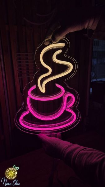 Неоновая Led вывеска Чашечка кофе двойная герметическая 27х37 см кава фото