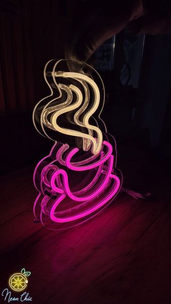 Неоновая Led вывеска Чашечка кофе двойная герметическая 27х37 см кава фото