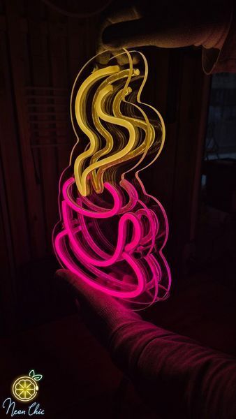 Неоновая Led вывеска Чашечка кофе двойная герметическая 27х37 см кава фото
