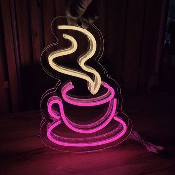 Неонова LED вивіска Філіжанка кави подвійна герметична 27х37 см кава фото