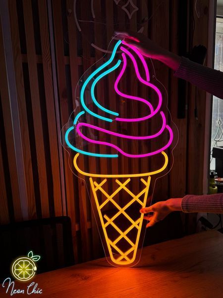 Неонова LED вивіска Морозиво-Ріжок 87х43см ріжок фото
