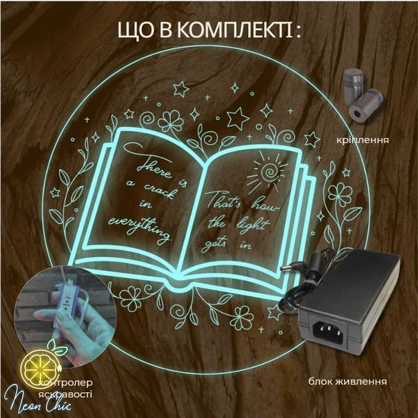 Настінний неоновий світильник Книга 40 см книга.напис фото