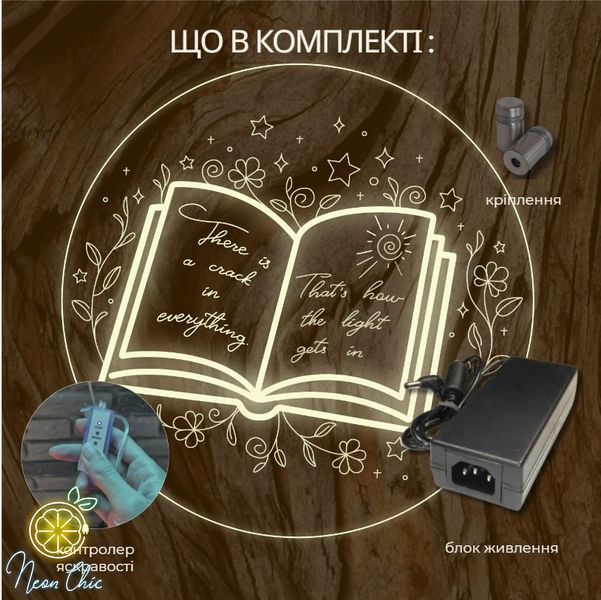 Настінний неоновий світильник Книга 40 см книга.напис фото