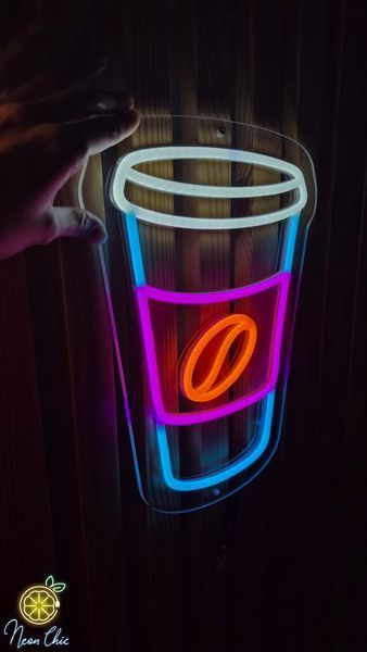 Неоновая Led вывеска Стакан кофе 24х32см фастфуд фото