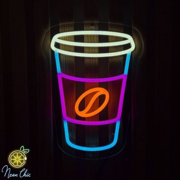 Неоновая Led вывеска Стакан кофе 24х32см фастфуд фото