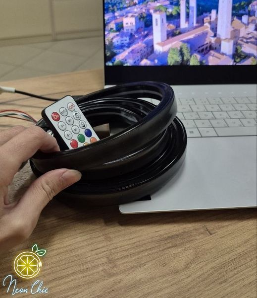 Готовий комплект RGB Smart LED Neon 5 м USB з пультом та кріпленням чорний профіль прям.неонкомпл. фото