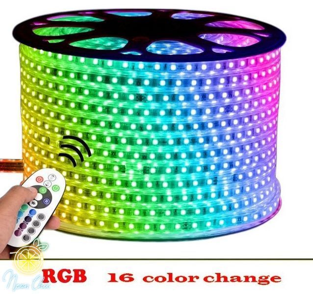Сборка лента RGB двухрядная 10м с пультом 220V-8W/m IP65 5050 #19-5/10 фото