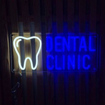 Неонова вивіска для стоматології Dental Clinic+Зуб 45х20см стоматологія фото