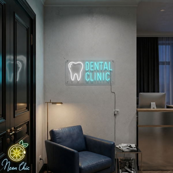 Неонова вивіска для стоматології Dental Clinic+Зуб 45х20см стоматологія фото