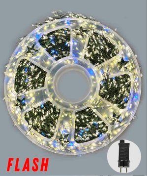 Гірлянда Роса-мішура 3000LED 100м, реле 8 режимів Теплий Білий зелений провід 1966 фото