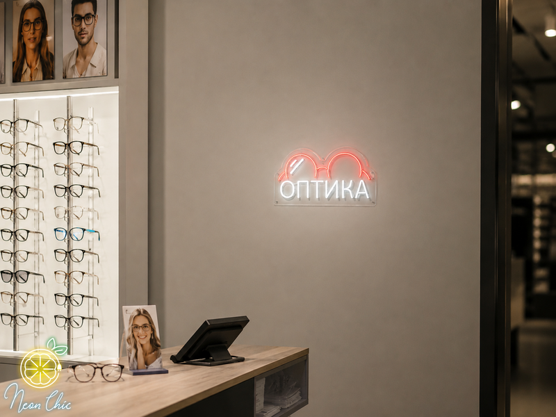 Неоновая Вывеска для оптики+окуляри 33&times;18 см оптика фото