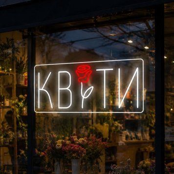 Неоновая Led вывеска Цветы+Роза 70х32см квіт.маг фото