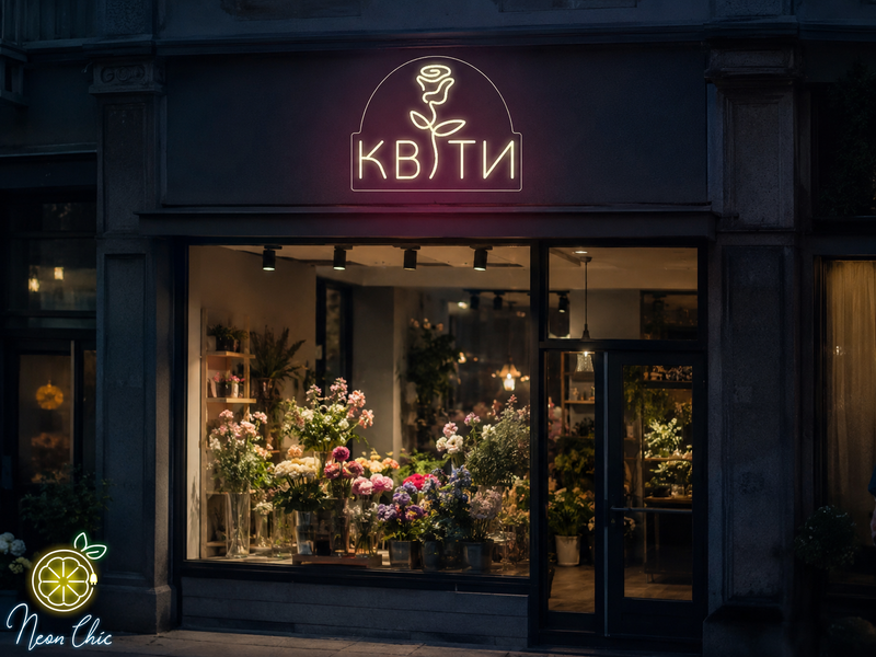 Неонова LED вивіска Квіти+Троянда2 47х38см квіт.маг фото