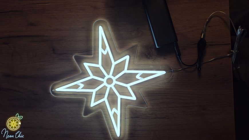 Неоновая вывеска Рождественская звезда 40см с USB-шнуром зірка фото