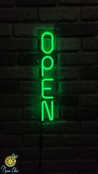 Неоновая Led вывеска Open вертикальная 45х10см open фото