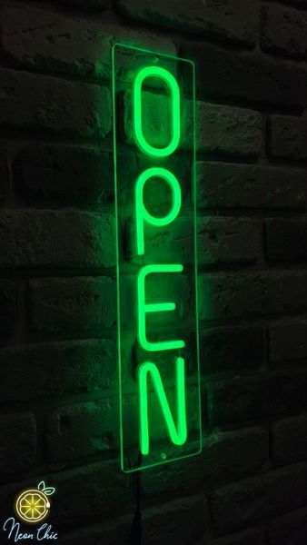 Неоновая Led вывеска Open вертикальная 45х10см open фото