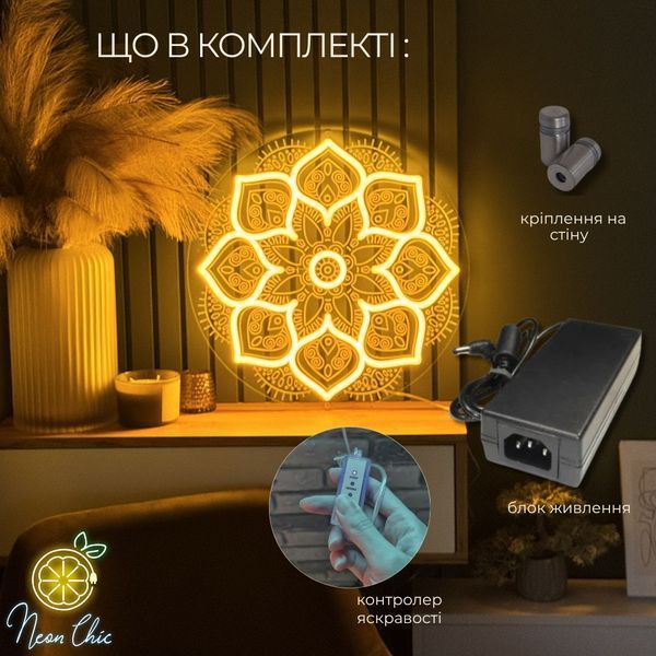 Настінний неоновий світильник Мандала 50 см Чистий білий мандала фото