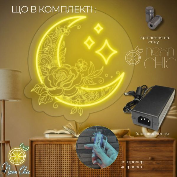 Настінний неоновий світильник Місяць з контролером 40см Ніжний блакитний луна фото