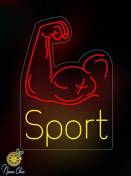Неоновая вывеска Sport бицепс 50х73см спорт фото