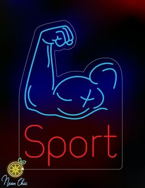 Неоновая вывеска Sport бицепс 50х73см спорт фото
