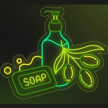 Неоновая вывеска для крафтового магазина Мыло (Soap) 66х56 см крафт.магазин фото