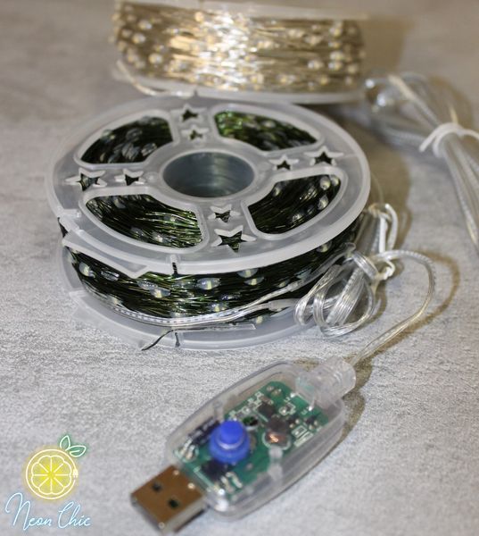 Гирлянда Роса на катушке 2000 LED 200м зеленый провод, 8 режимов +USB, белая 1902 фото