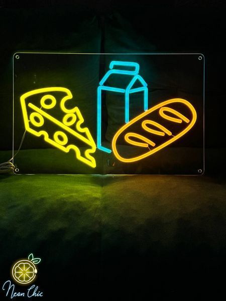 Неоновая вывеска Продукты 50&times;32 см Желтый/голубой/оранжевый продукти фото