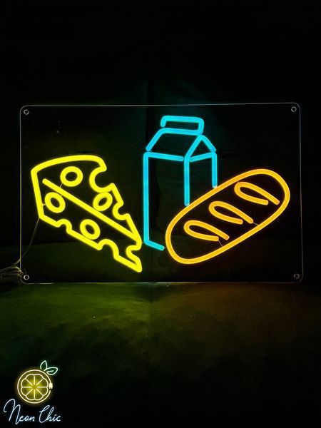 Неоновая вывеска Продукты 50&times;32 см Желтый/голубой/оранжевый продукти фото