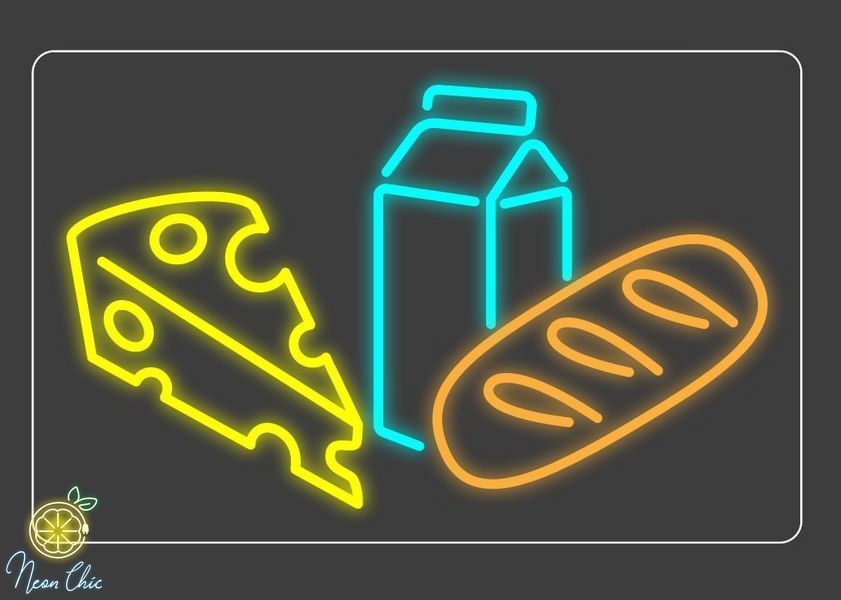 Неоновая вывеска Продукты 50&times;32 см Желтый/голубой/оранжевый продукти фото