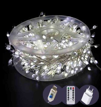 Гірлянда Роса-мішура 1500LED 30м, реле 8 режимів +USB адаптер Білий срібна 1966 фото