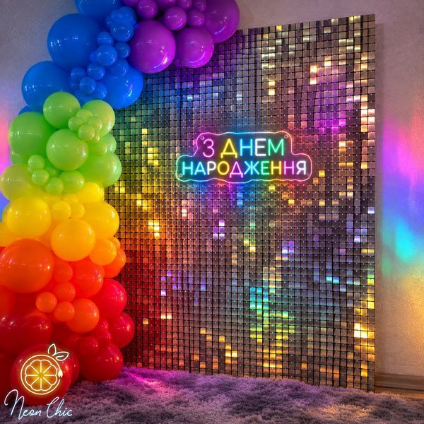 Неонова LED вивіска З днем народження 65&times;25см з дн.нар фото