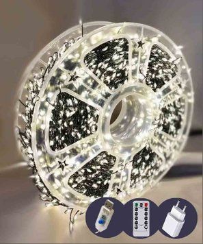 Гірлянда Роса-мішура 1500LED 50м, реле 8 режимів +USB адаптер Білий 1966 фото